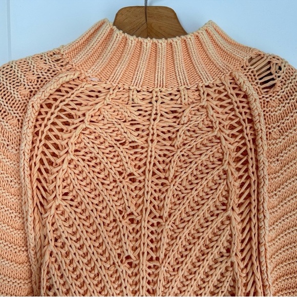Free People sweetheart chunky knit grandmacore balloon orange pullover sweater - Picture 6 of 8